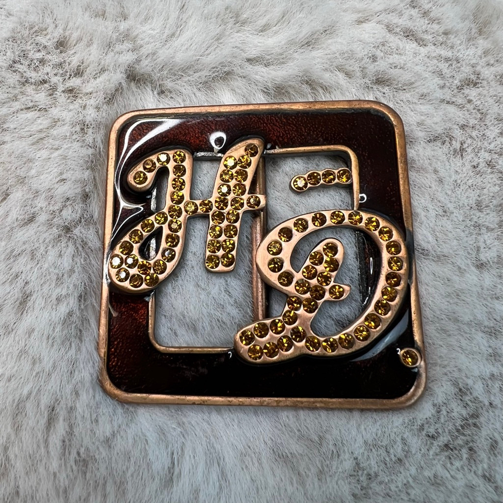 Harley Davidson Belt Buckle Copper HD Gens Rhinestones Square Brown Motorcycle